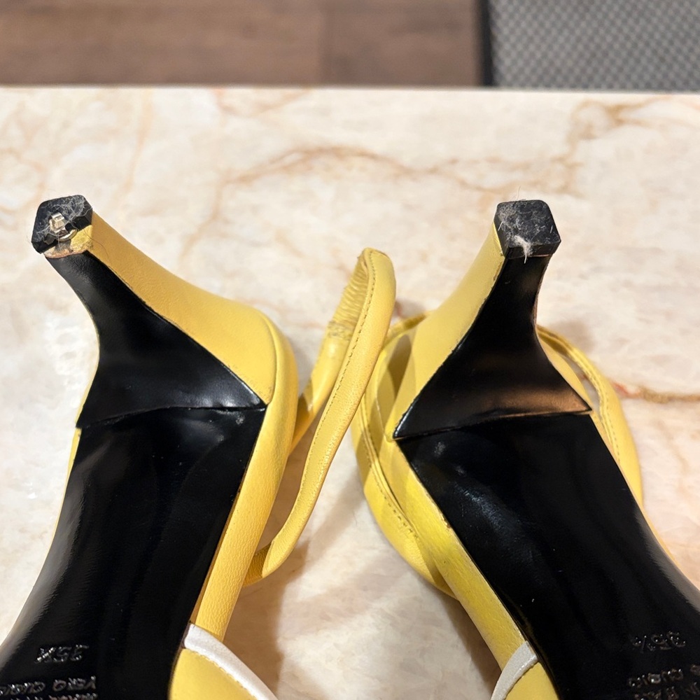 Escada Yellow Pointed Toe Slingback Heels - Picture 11 of 16
